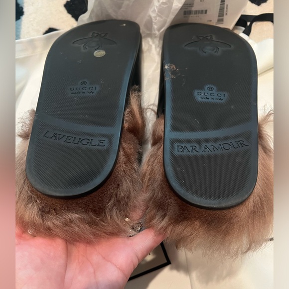 Gucci River RARE black leather horsebit kangaroo fur lined slipper mules men 5.5 - Picture 10 of 11